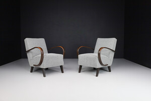 Mid century modern Jindrich Halabala Re-Upholstered Bentwood Armchairs, 1940s Czech Republic. Mid-20th century