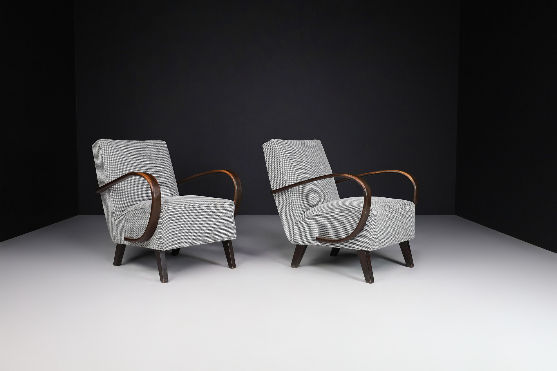 Mid century modern Jindrich Halabala Re-Upholstered Bentwood Armchairs, 1940s Czech Republic. Mid-20th century