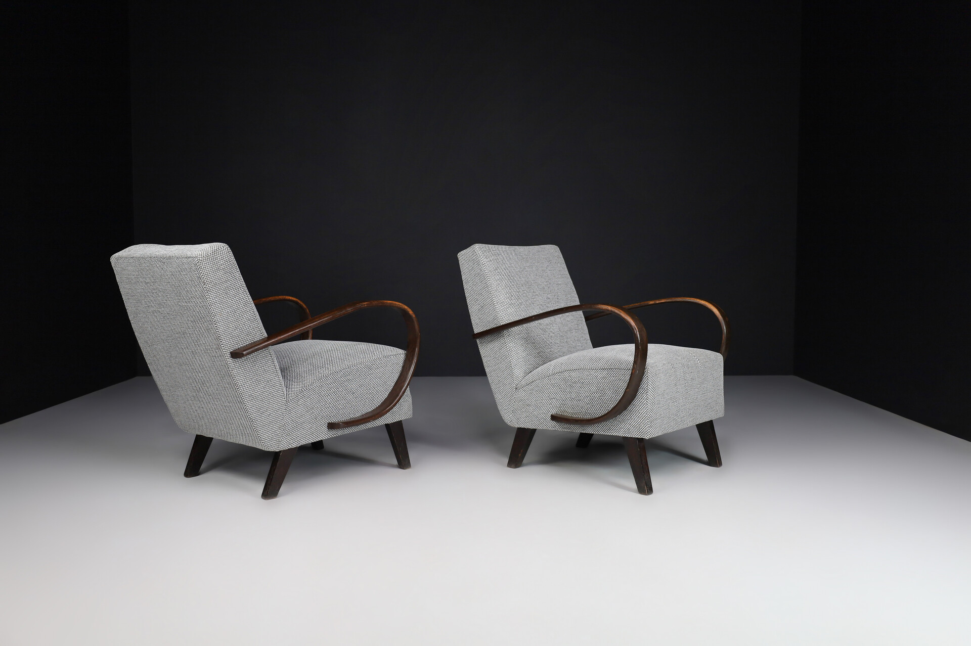 Mid century modern Jindrich Halabala Re-Upholstered Bentwood Armchairs, 1940s Czech Republic. Mid-20th century