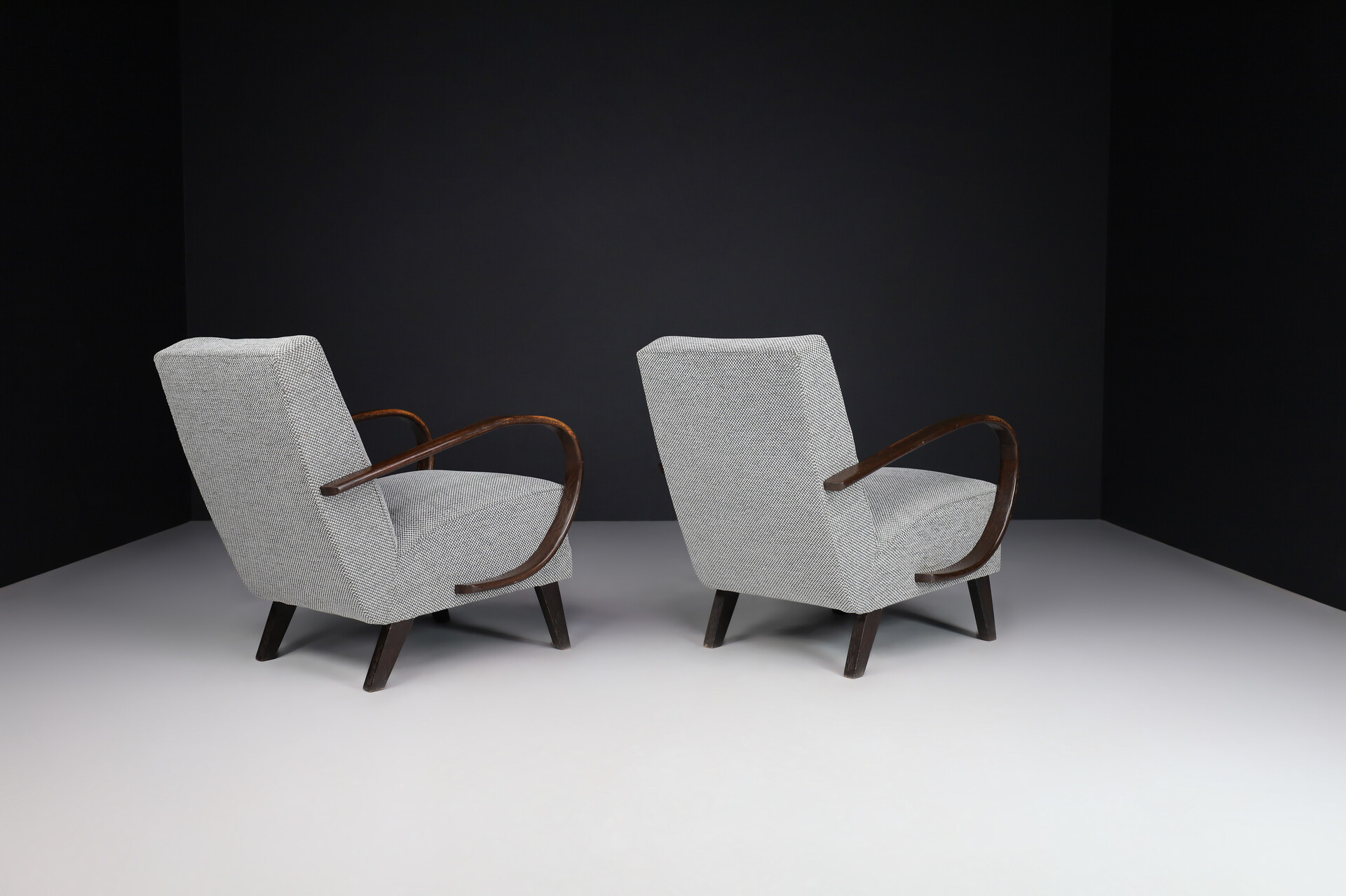 Mid century modern Jindrich Halabala Re-Upholstered Bentwood Armchairs, 1940s Czech Republic. Mid-20th century