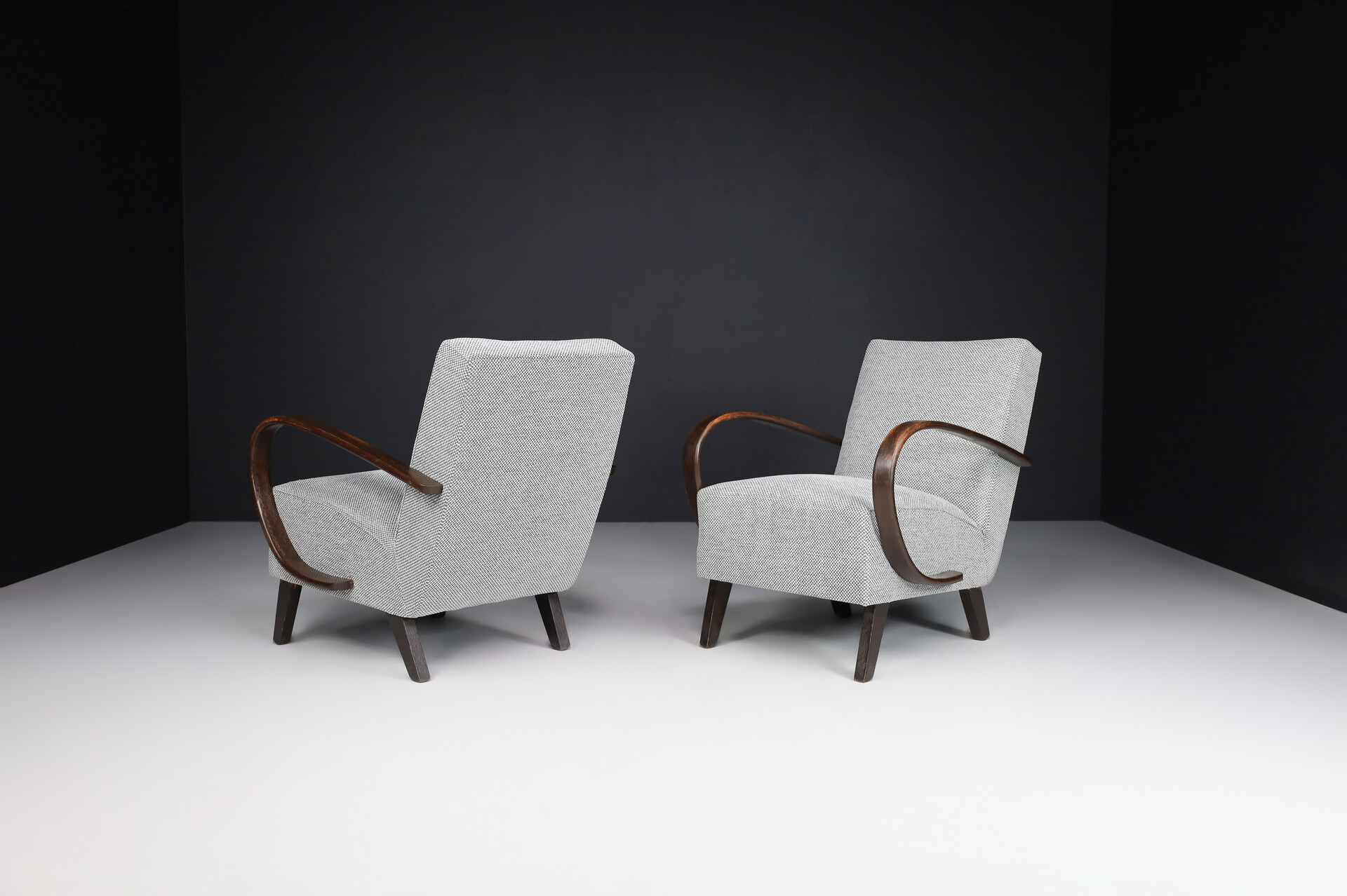 Mid century modern Jindrich Halabala Re-Upholstered Bentwood Armchairs, 1940s Czech Republic. Mid-20th century