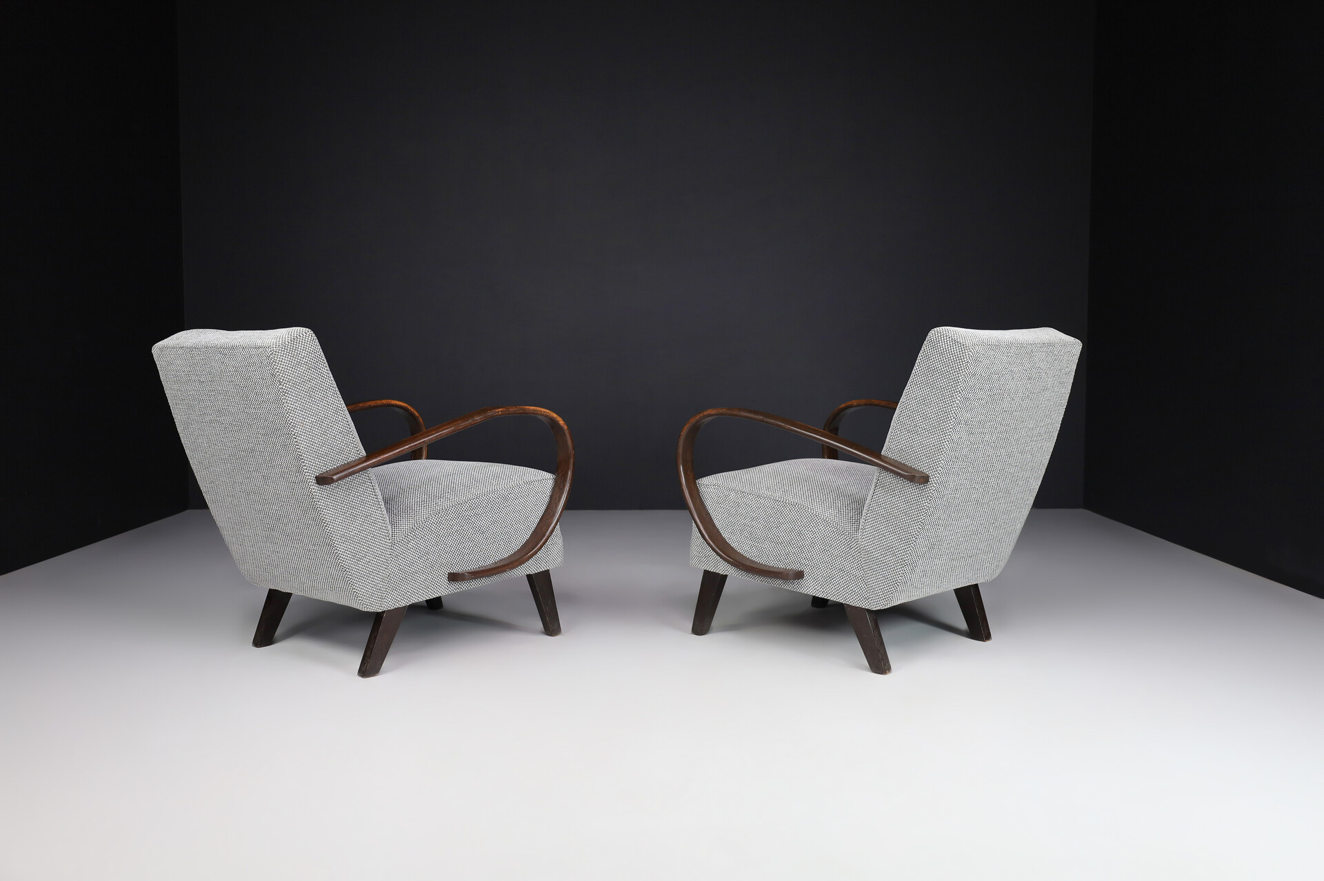 Mid century modern Jindrich Halabala Re-Upholstered Bentwood Armchairs, 1940s Czech Republic. Mid-20th century