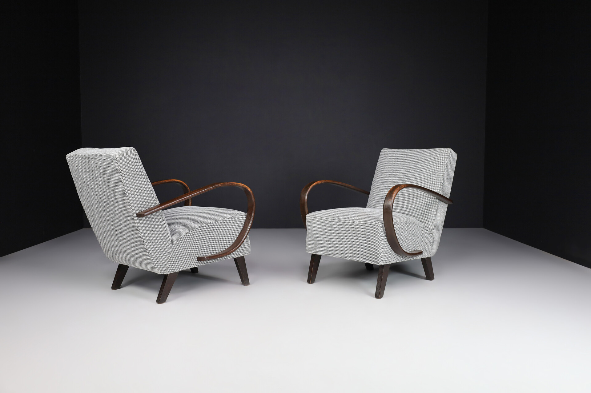 Mid century modern Jindrich Halabala Re-Upholstered Bentwood Armchairs, 1940s Czech Republic. Mid-20th century