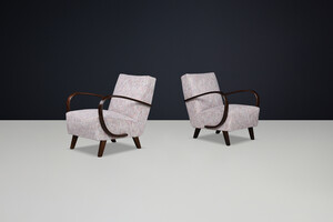 Mid century modern Jindrich Halabala Re-Upholstered  Bentwood Lounge Chairs, 1940s Mid-20th century