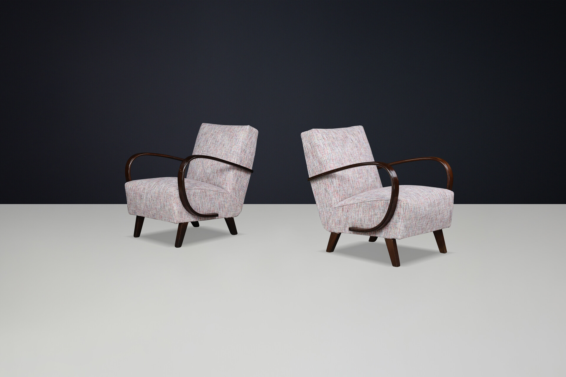 Mid century modern Jindrich Halabala Re-Upholstered  Bentwood Lounge Chairs, 1940s Mid-20th century