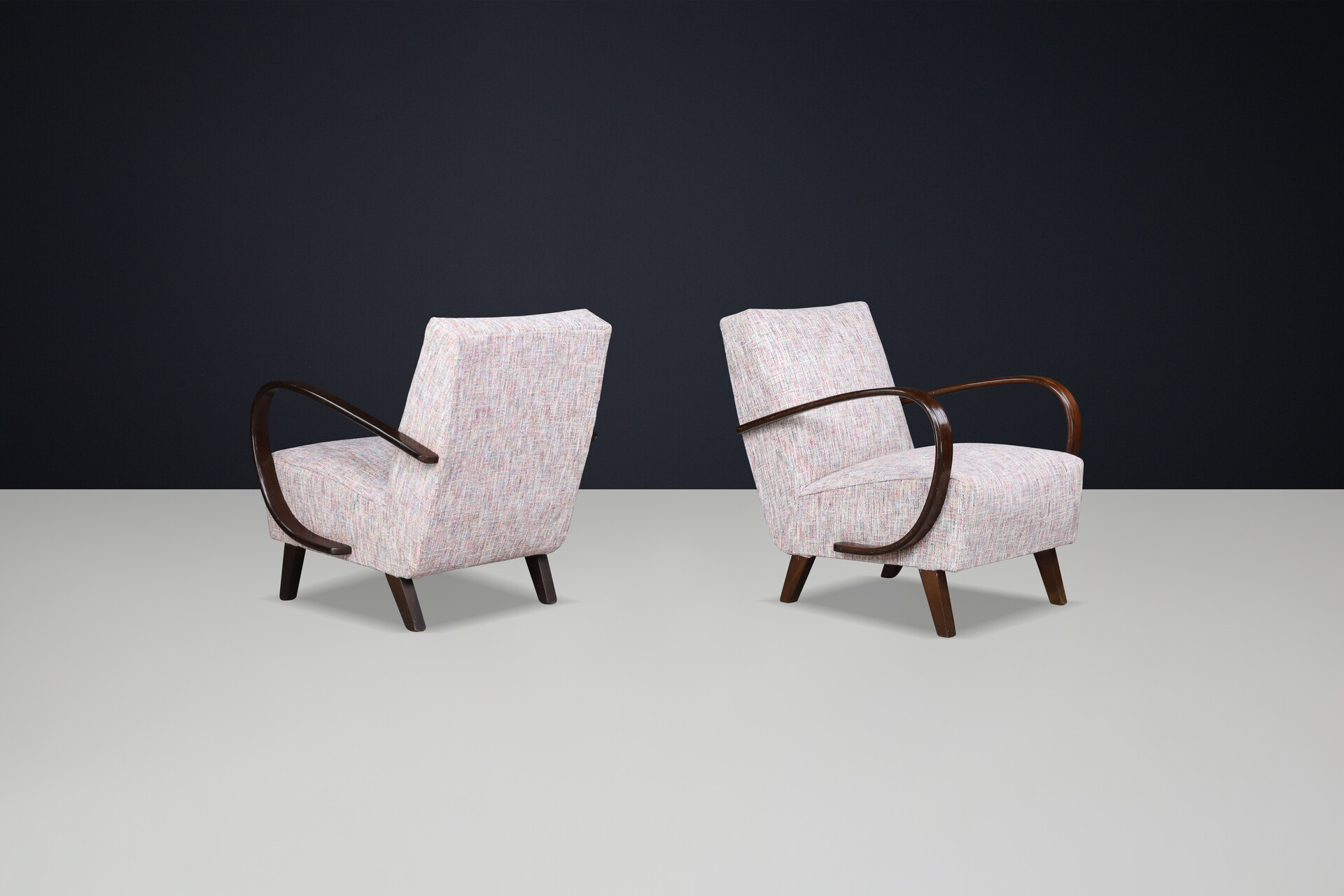 Mid century modern Jindrich Halabala Re-Upholstered  Bentwood Lounge Chairs, 1940s Mid-20th century