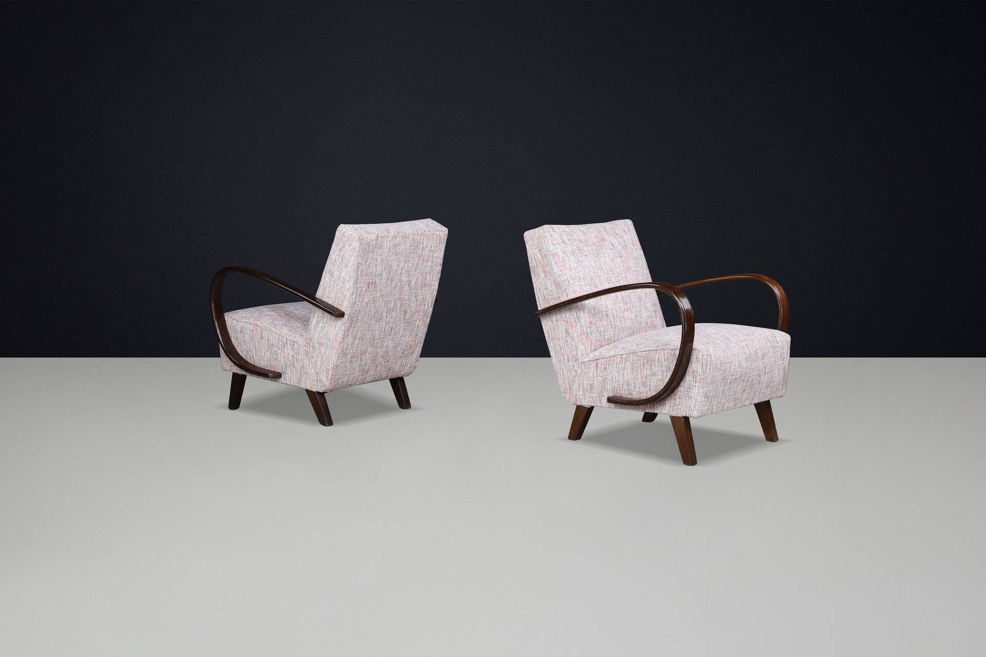 Mid century modern Jindrich Halabala Re-Upholstered  Bentwood Lounge Chairs, 1940s Mid-20th century