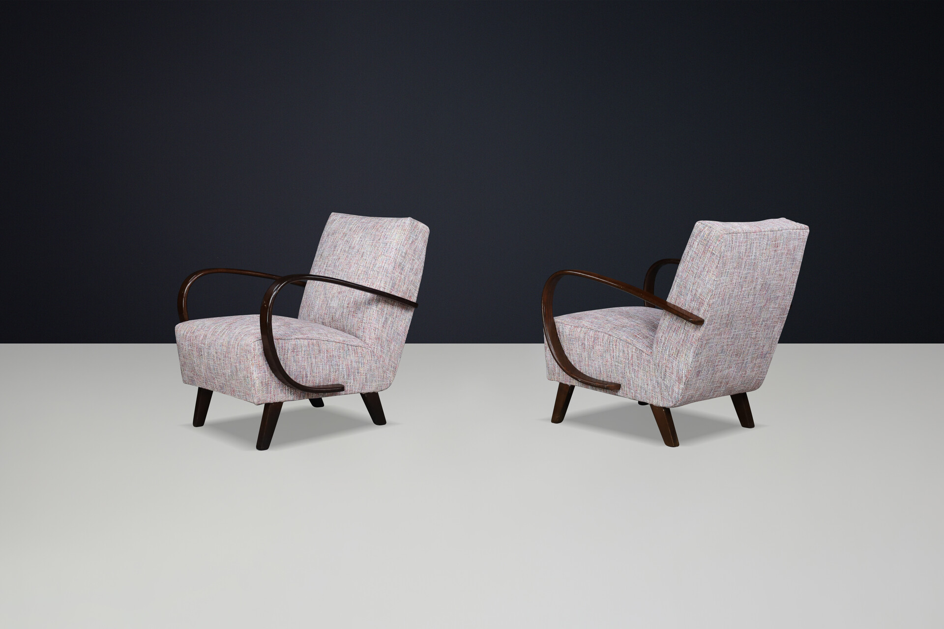 Mid century modern Jindrich Halabala Re-Upholstered  Bentwood Lounge Chairs, 1940s Mid-20th century