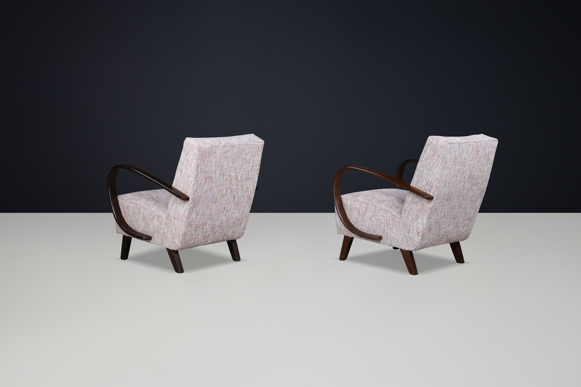 Mid century modern Jindrich Halabala Re-Upholstered  Bentwood Lounge Chairs, 1940s Mid-20th century