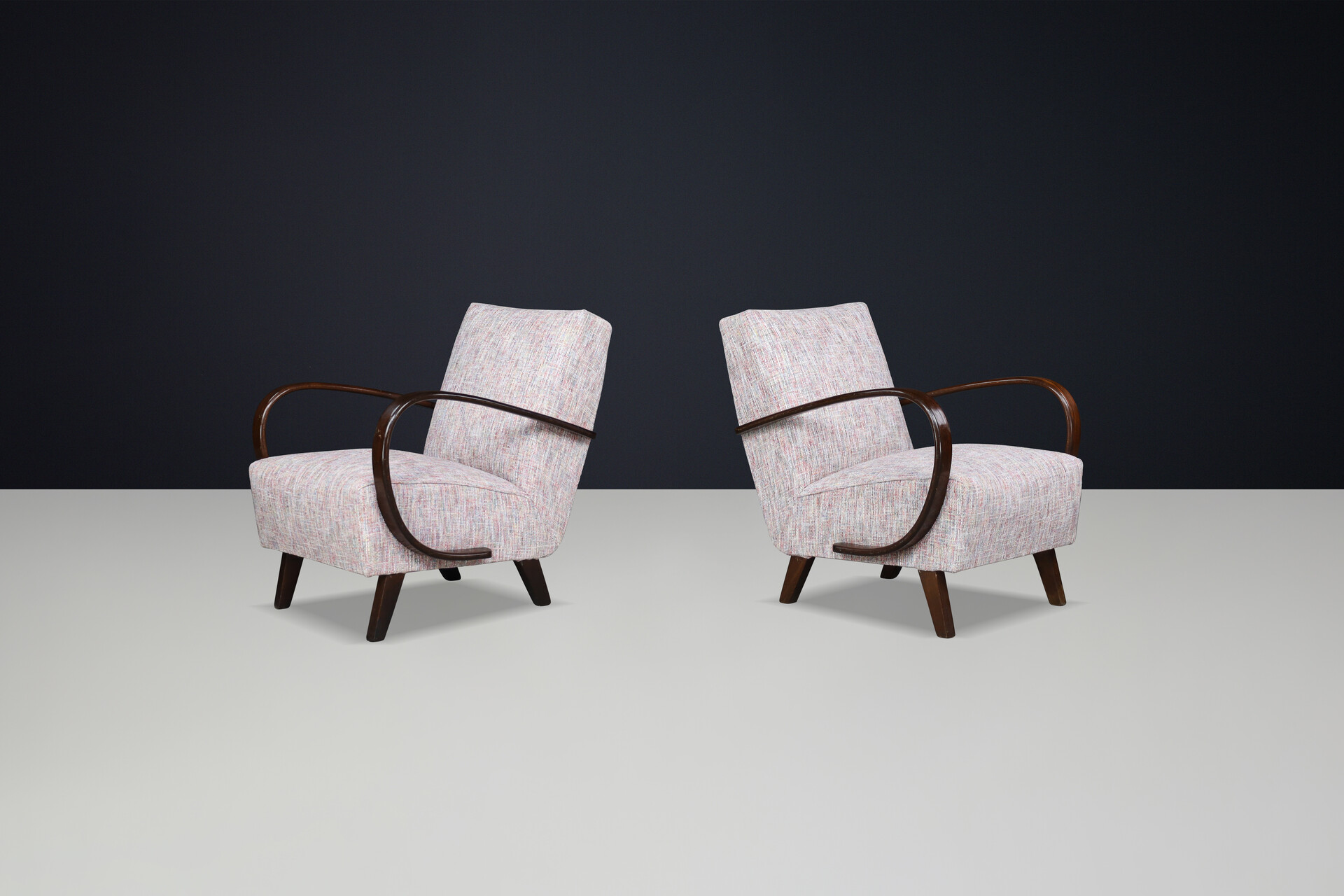 Mid century modern Jindrich Halabala Re-Upholstered  Bentwood Lounge Chairs, 1940s Mid-20th century