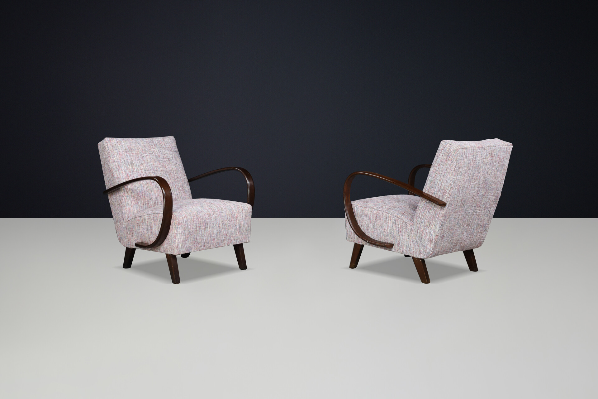 Mid century modern Jindrich Halabala Re-Upholstered  Bentwood Lounge Chairs, 1940s Mid-20th century