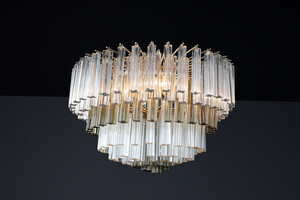 Mid century modern Large Two-colored Six-tier Crystal Venini Chandelier from Italy, 1960s. Mid-20th century