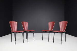 Mid century modern Leather and Black steel dining chairs, Italy 1970s Late-20th century