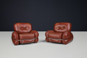 Mid century modern Leather lounge / armchairs by Adriano Piazzesi, Italy 1970 Mid-20th century