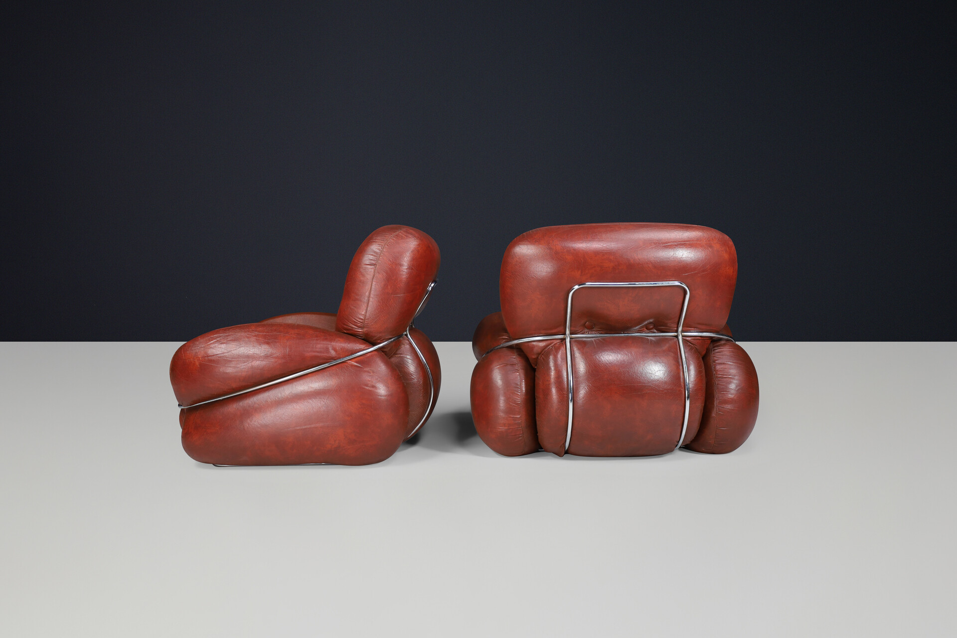 Mid century modern Leather lounge / armchairs by Adriano Piazzesi, Italy 1970 Mid-20th century