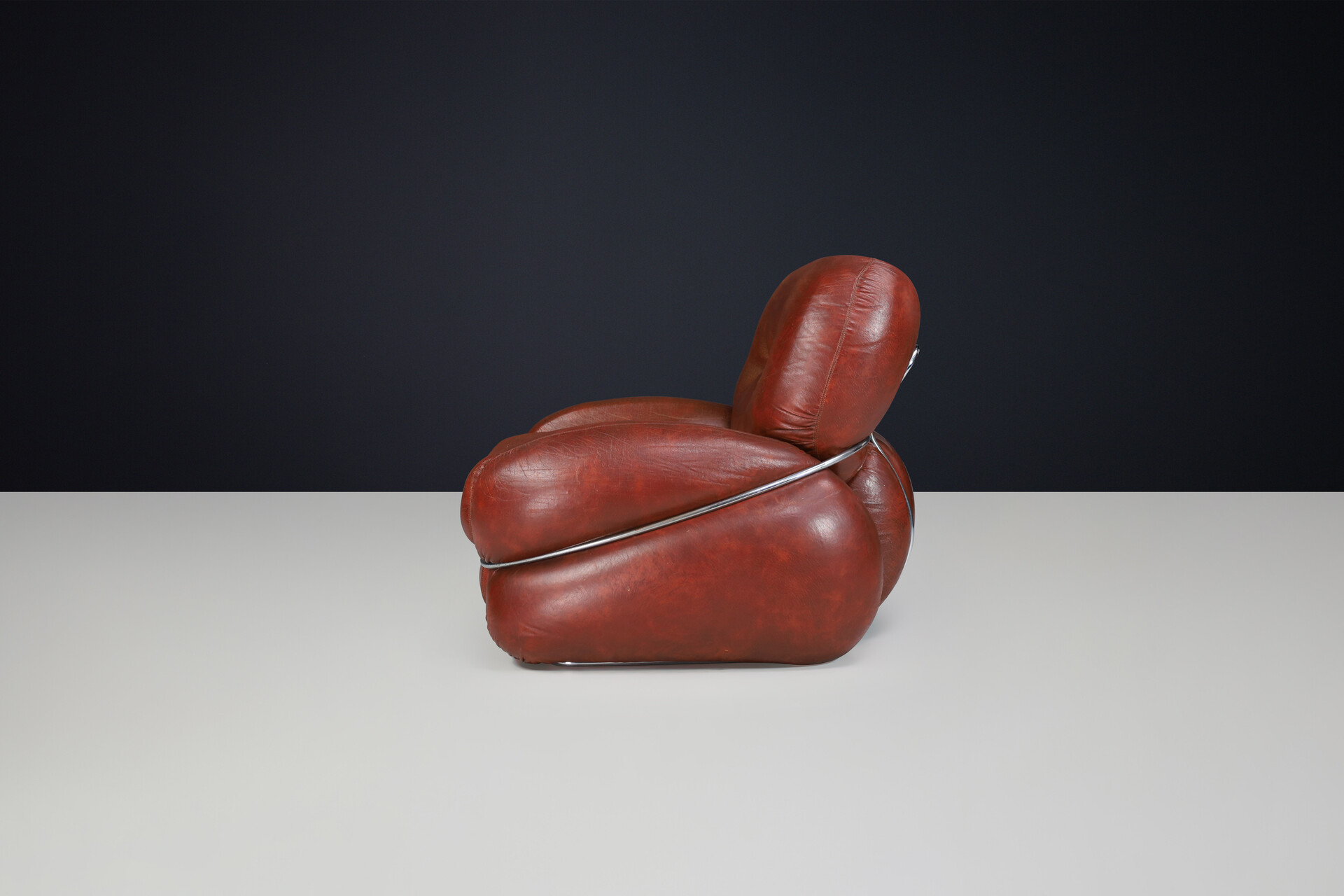 Mid century modern Leather lounge / armchairs by Adriano Piazzesi, Italy 1970 Mid-20th century