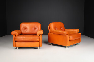 Mid century modern Leather Lounge armchairs , Germany 1960s Mid-20th century