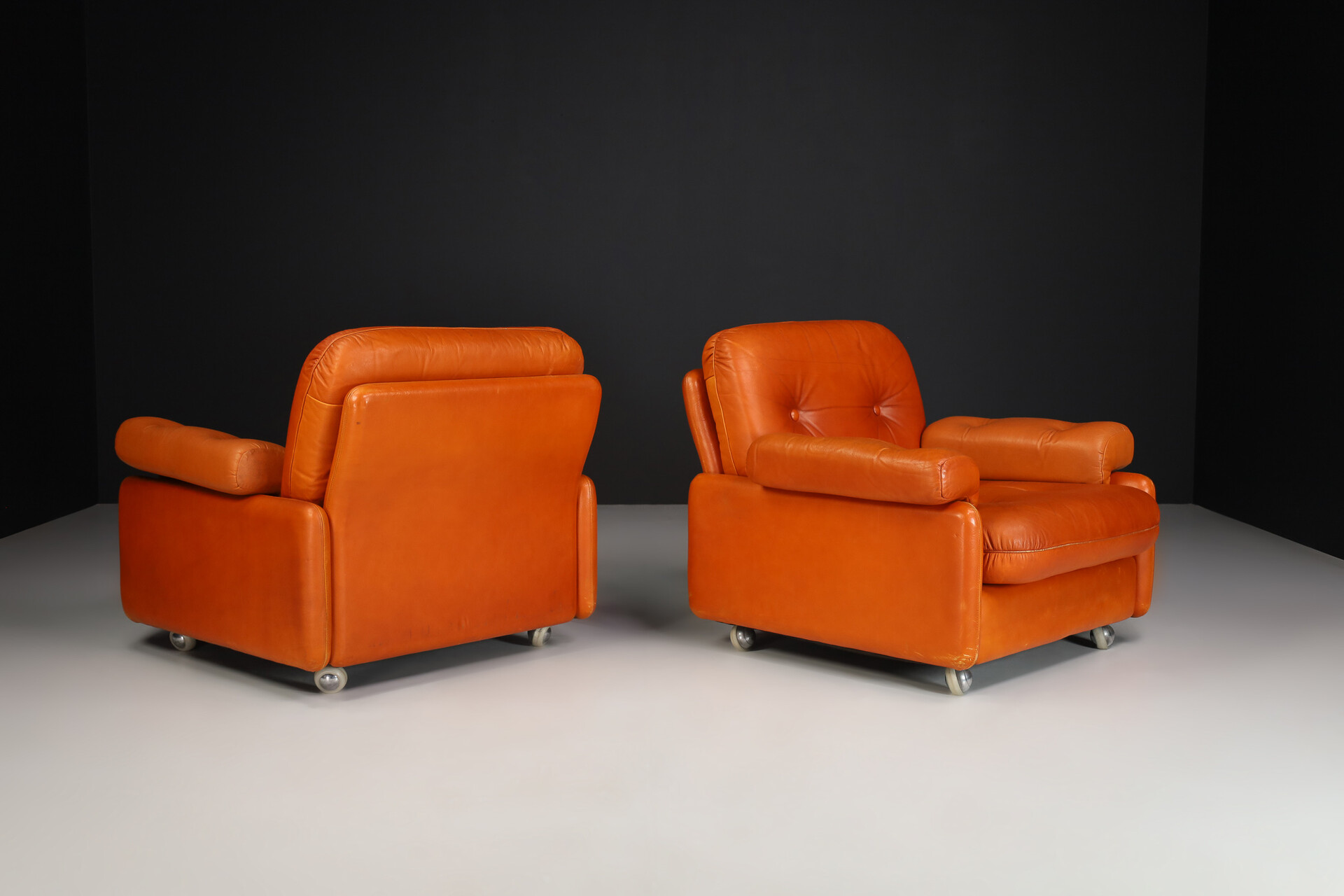 Mid century modern Leather Lounge armchairs , Germany 1960s Mid-20th century