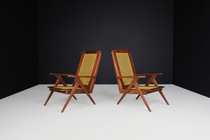 Mid century modern Lounge Chairs with mahogany Structure and Webbing in the style of Pierre Jeanneret , France, 1950s Mid-20th century