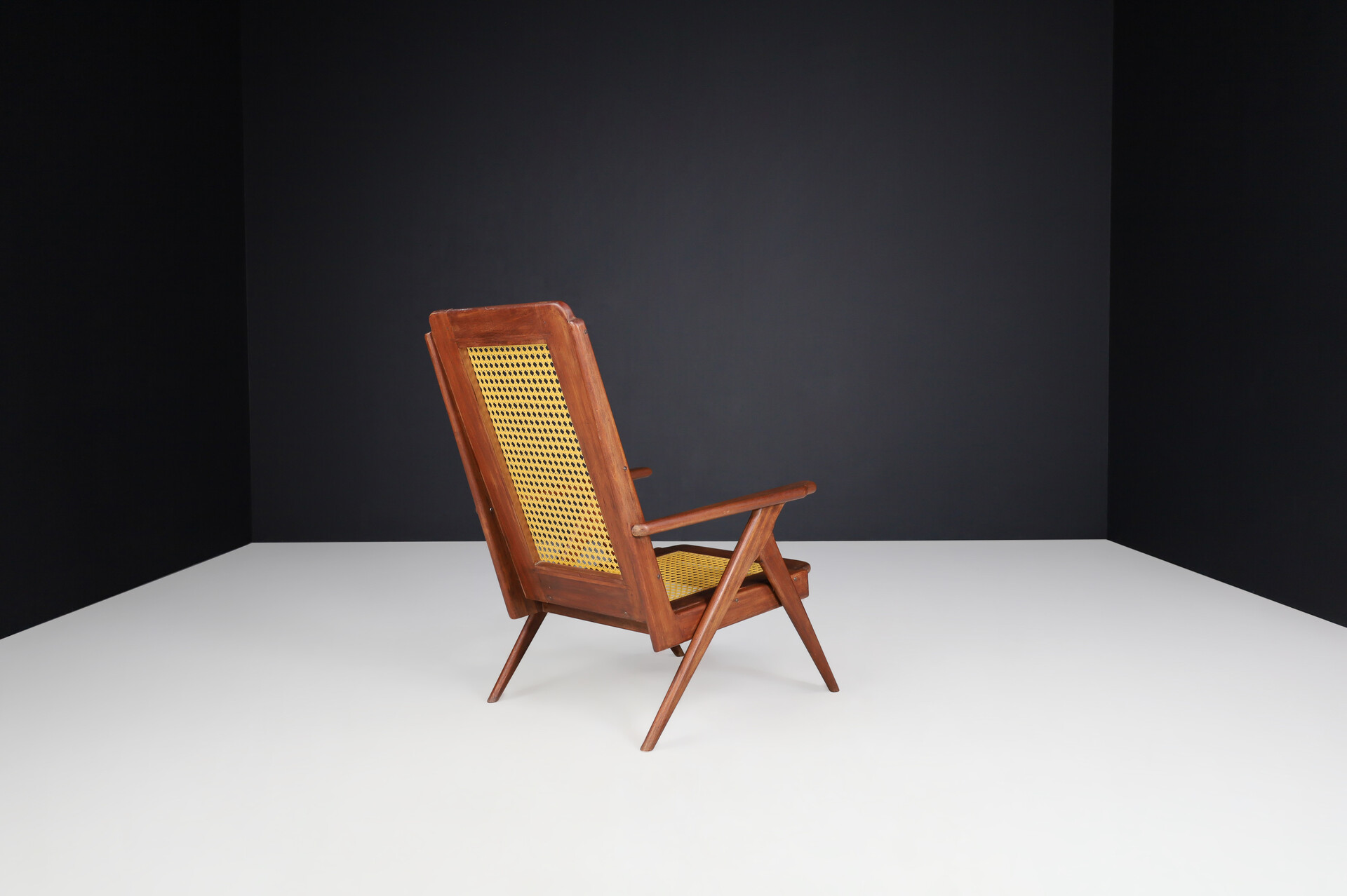 Mid century modern Lounge Chairs with mahogany Structure and Webbing in the style of Pierre Jeanneret , France, 1950s Mid-20th century