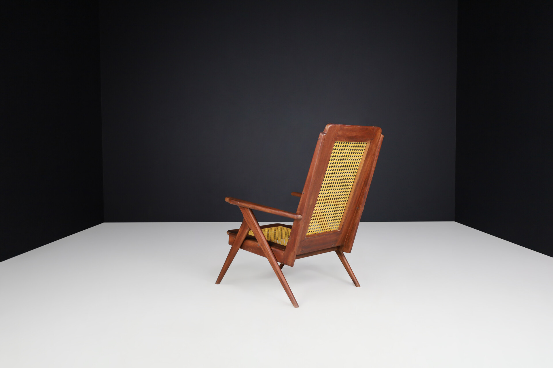 Mid century modern Lounge Chairs with mahogany Structure and Webbing in the style of Pierre Jeanneret , France, 1950s Mid-20th century