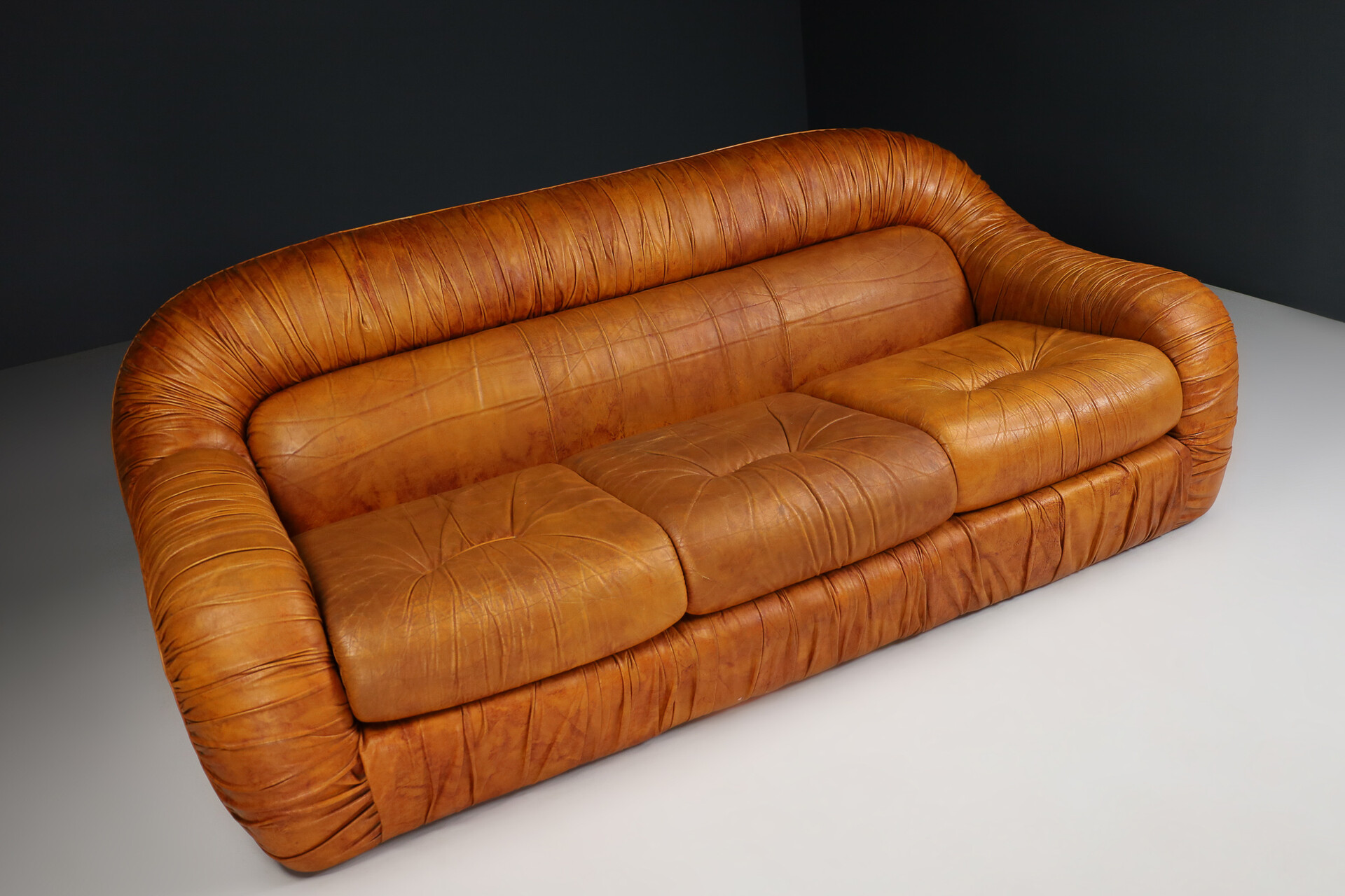 Mid century designed model Benches and brown Eurosalotto, - modern original by - 1970s George Late-20th leather, century Seating Italy in Davidowski sofa for Bighinello Lounge \'Capriccio\' Sofas 