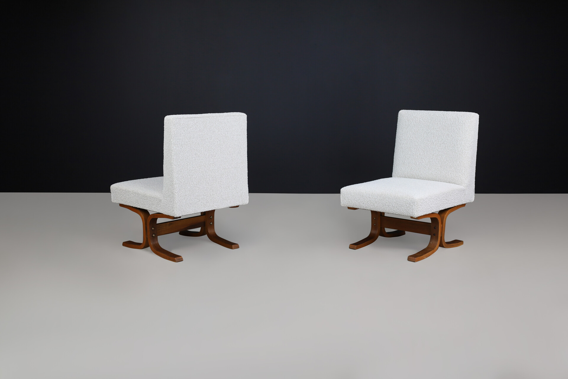 Mid century modern Ludvik Volak Bentwood and Bouclé Upholstery Lounge chairs, Cz 1960s Mid-20th century