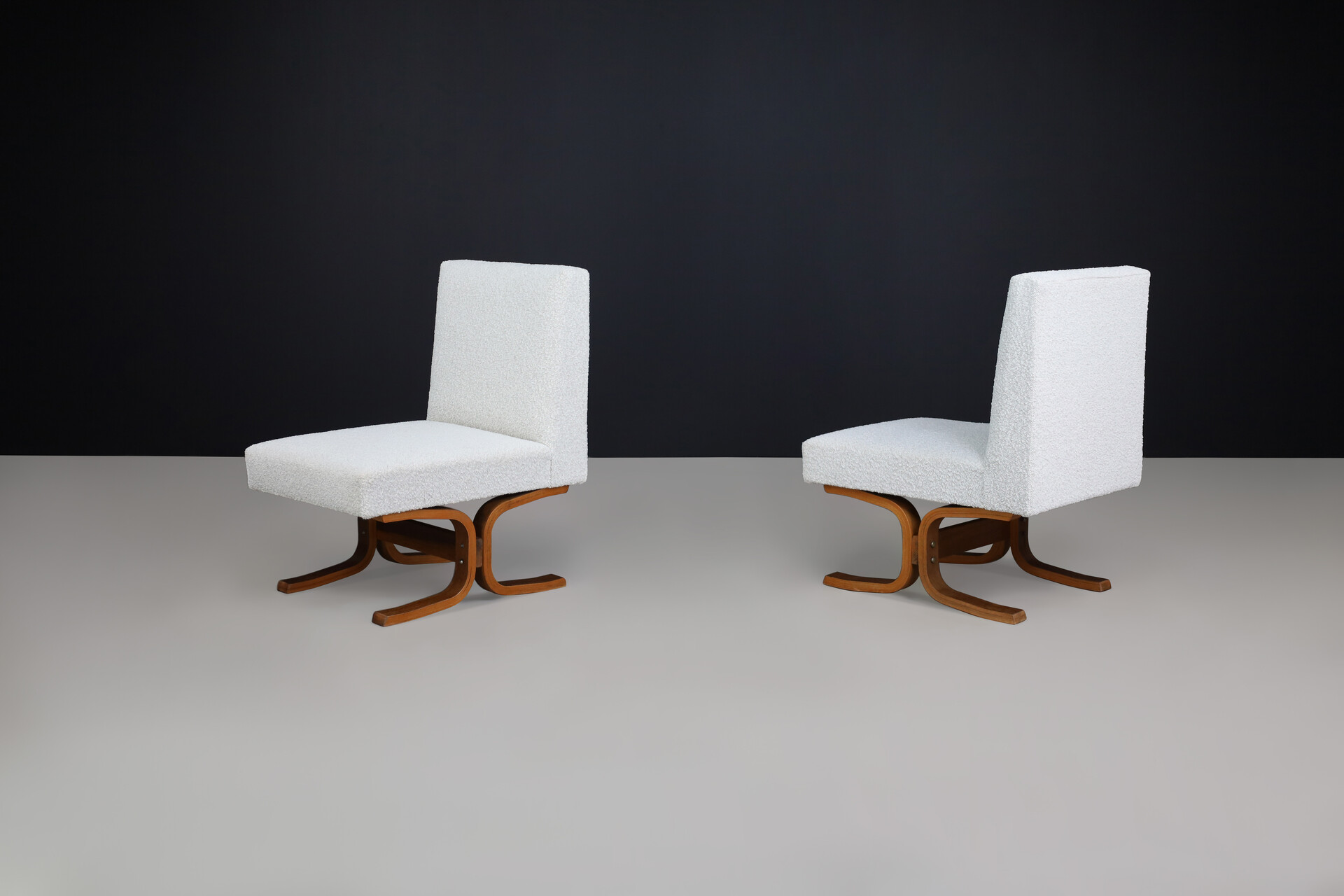 Mid century modern Ludvik Volak Bentwood and Bouclé Upholstery Lounge chairs, Cz 1960s Mid-20th century