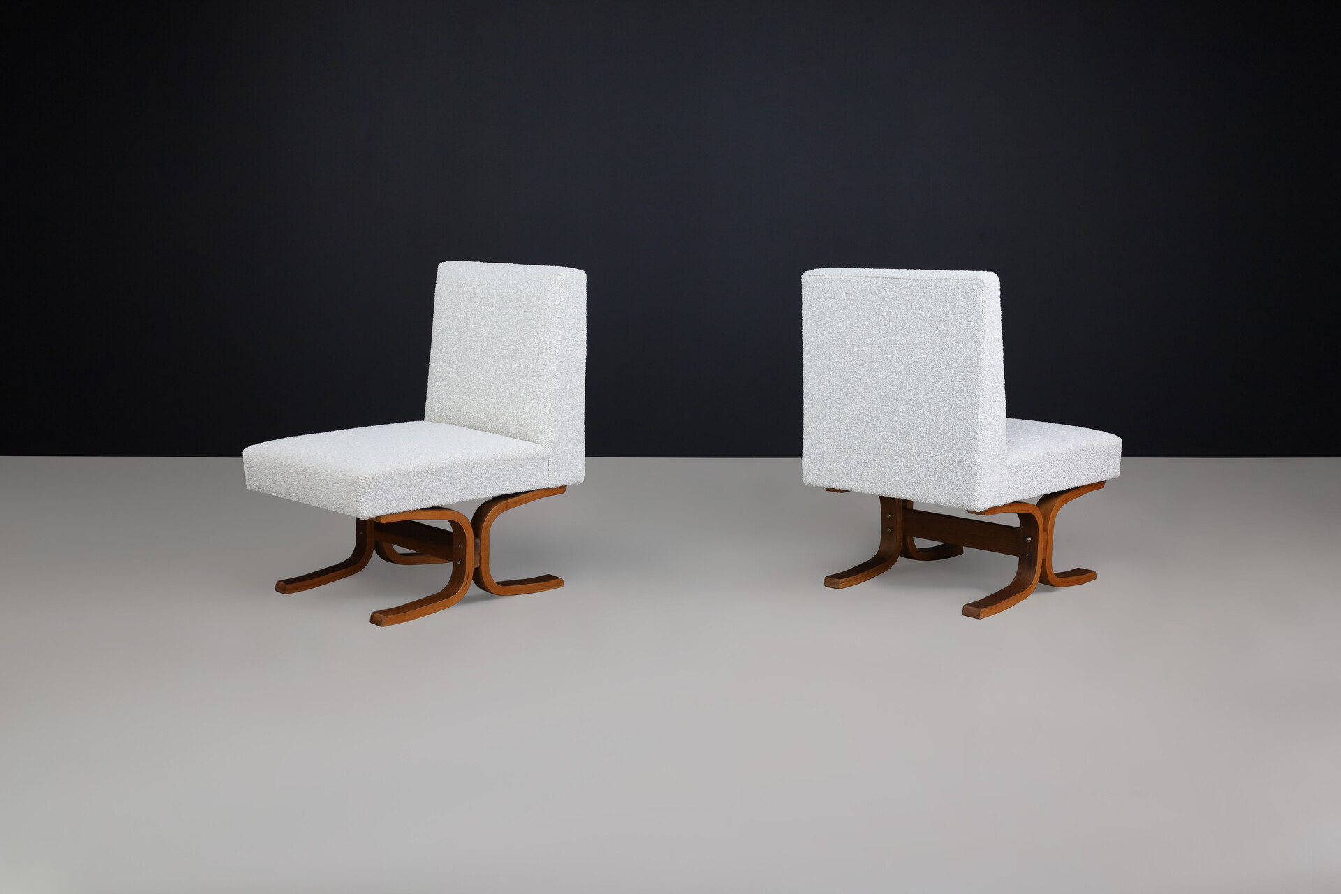 Mid century modern Ludvik Volak Bentwood and Bouclé Upholstery Lounge chairs, Cz 1960s Mid-20th century