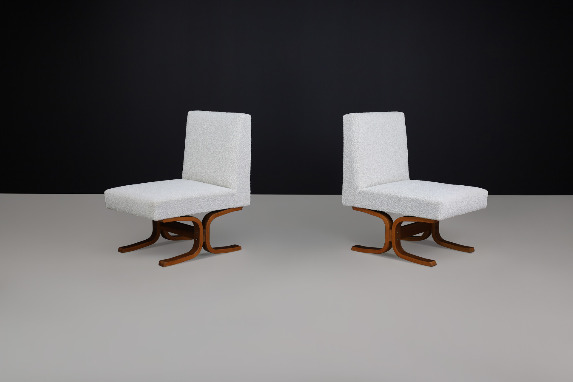 Mid century modern Ludvik Volak Bentwood and Bouclé Upholstery Lounge chairs, Cz 1960s Mid-20th century