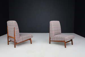 Mid century modern Mahogany & New upholstered Lounge chairs , Italy 1960s Mid-20th century