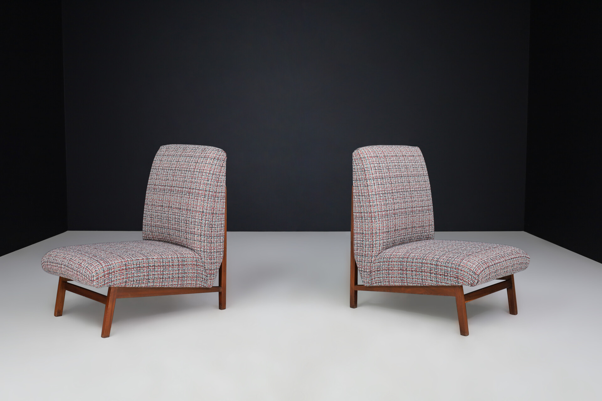 Mid century modern Mahogany & New upholstered Lounge chairs , Italy 1960s Mid-20th century