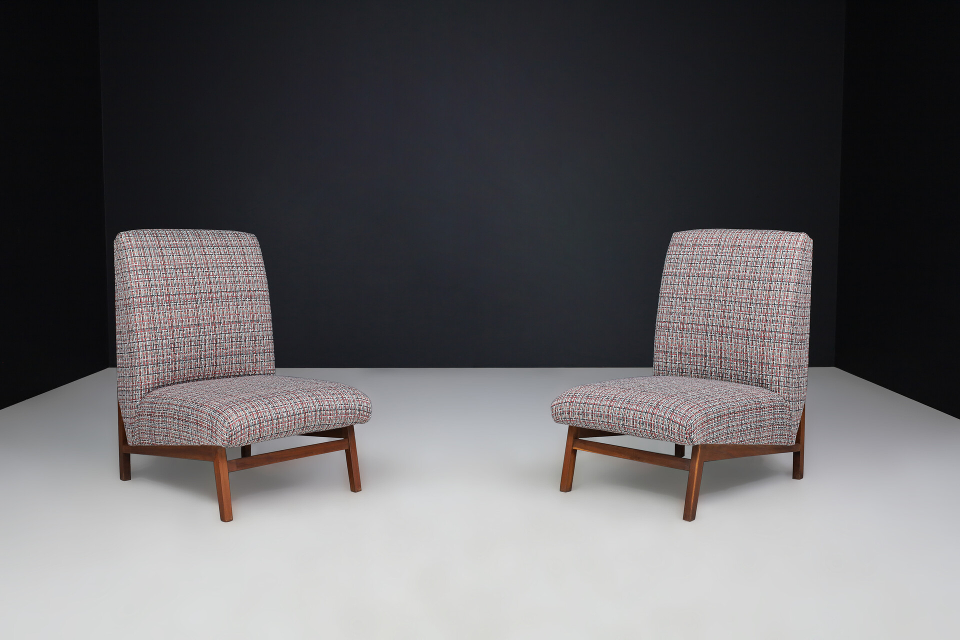 Mid century modern Mahogany & New upholstered Lounge chairs , Italy 1960s Mid-20th century