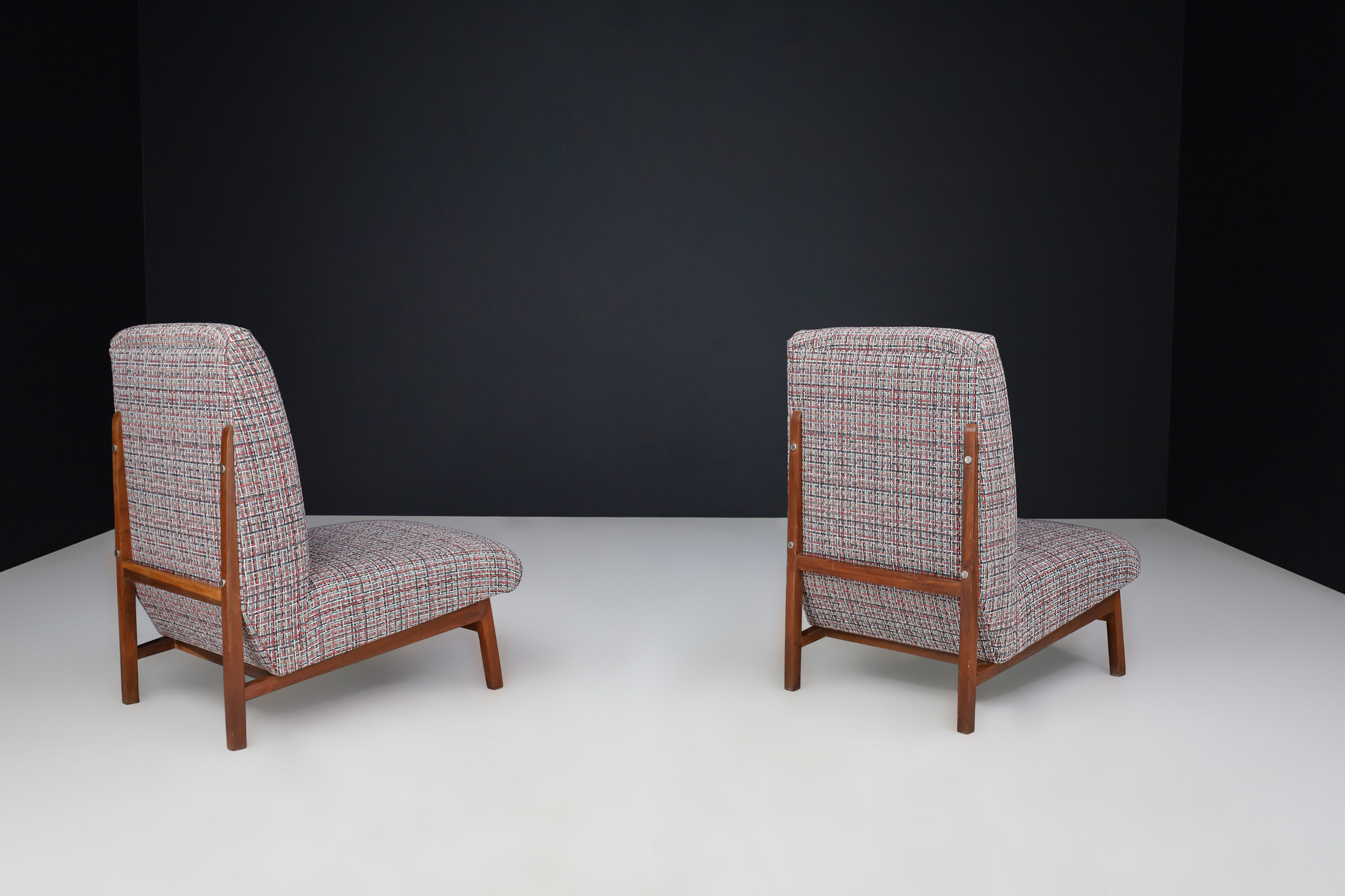 Mid century modern Mahogany & New upholstered Lounge chairs , Italy 1960s Mid-20th century