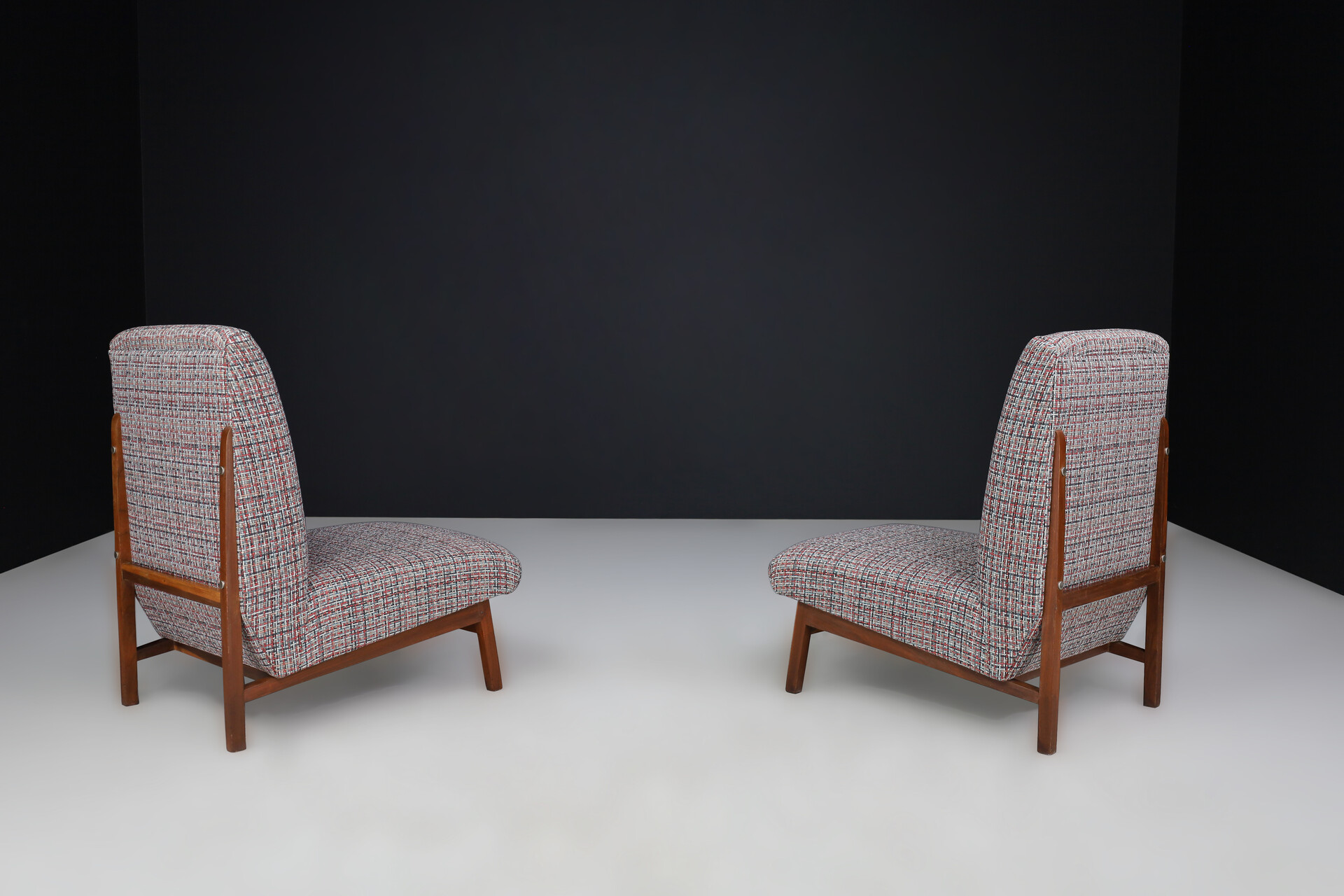 Mid century modern Mahogany & New upholstered Lounge chairs , Italy 1960s Mid-20th century