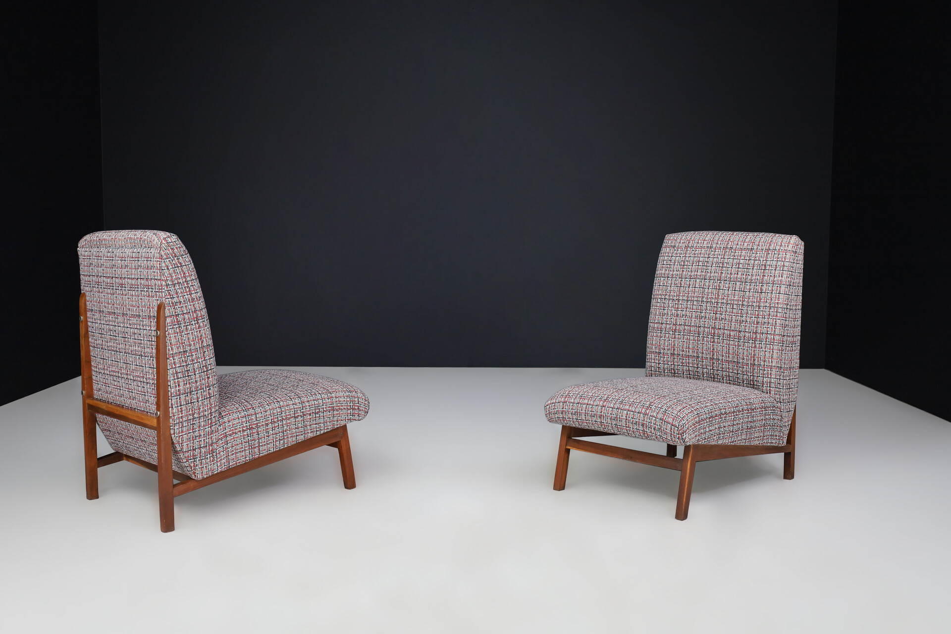 Mid century modern Mahogany & New upholstered Lounge chairs , Italy 1960s Mid-20th century