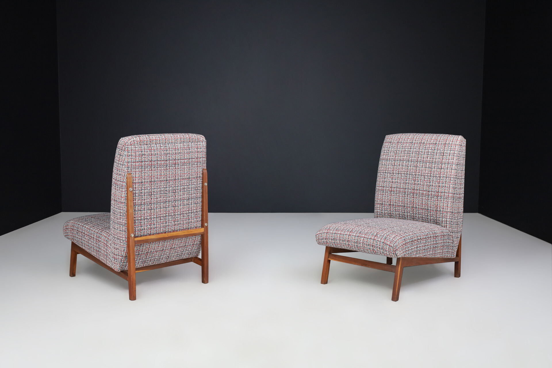 Mid century modern Mahogany & New upholstered Lounge chairs , Italy 1960s Mid-20th century