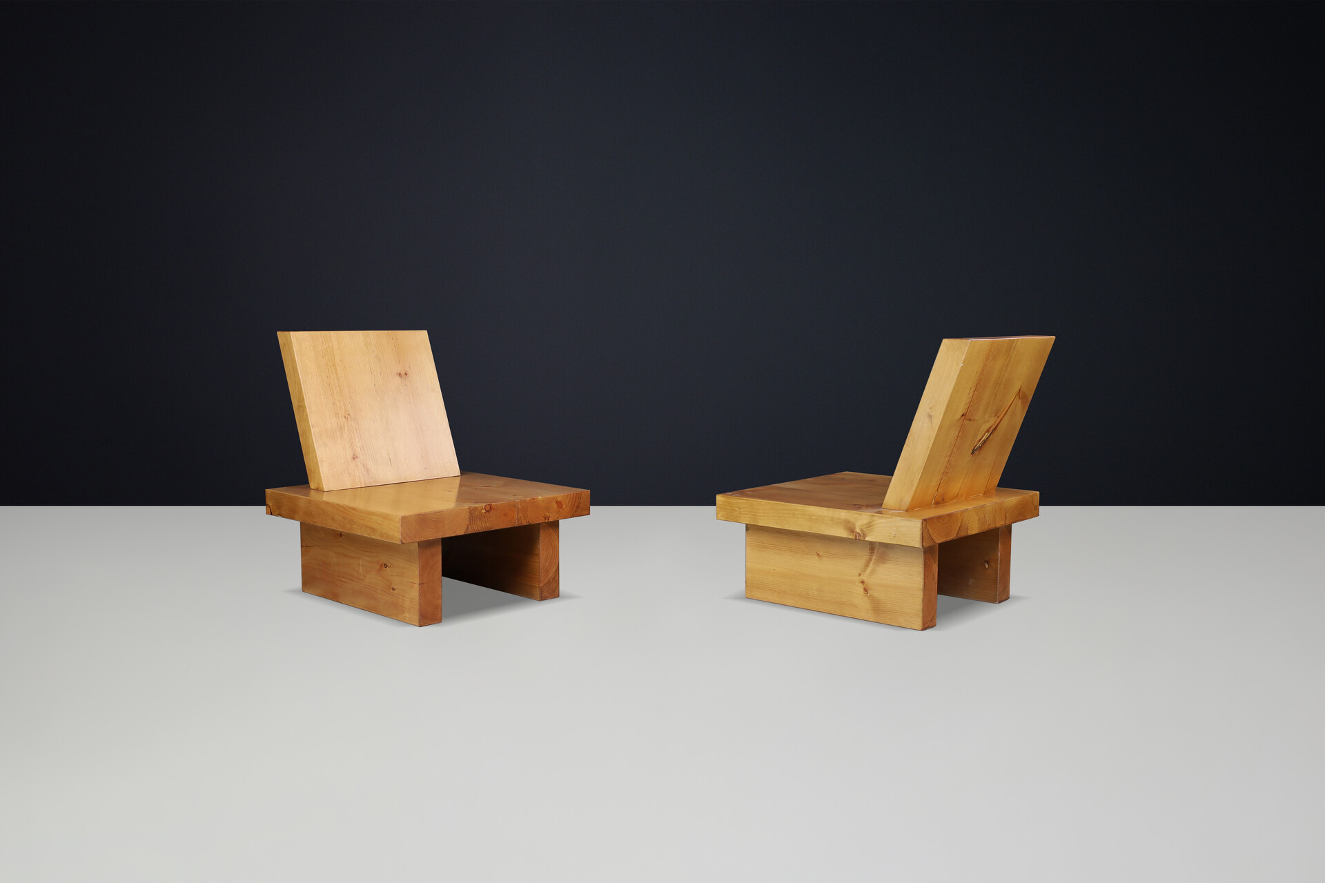 Mid century modern Minimalist architectural pine chairs Ibiza Spain 1960s Mid-20th century