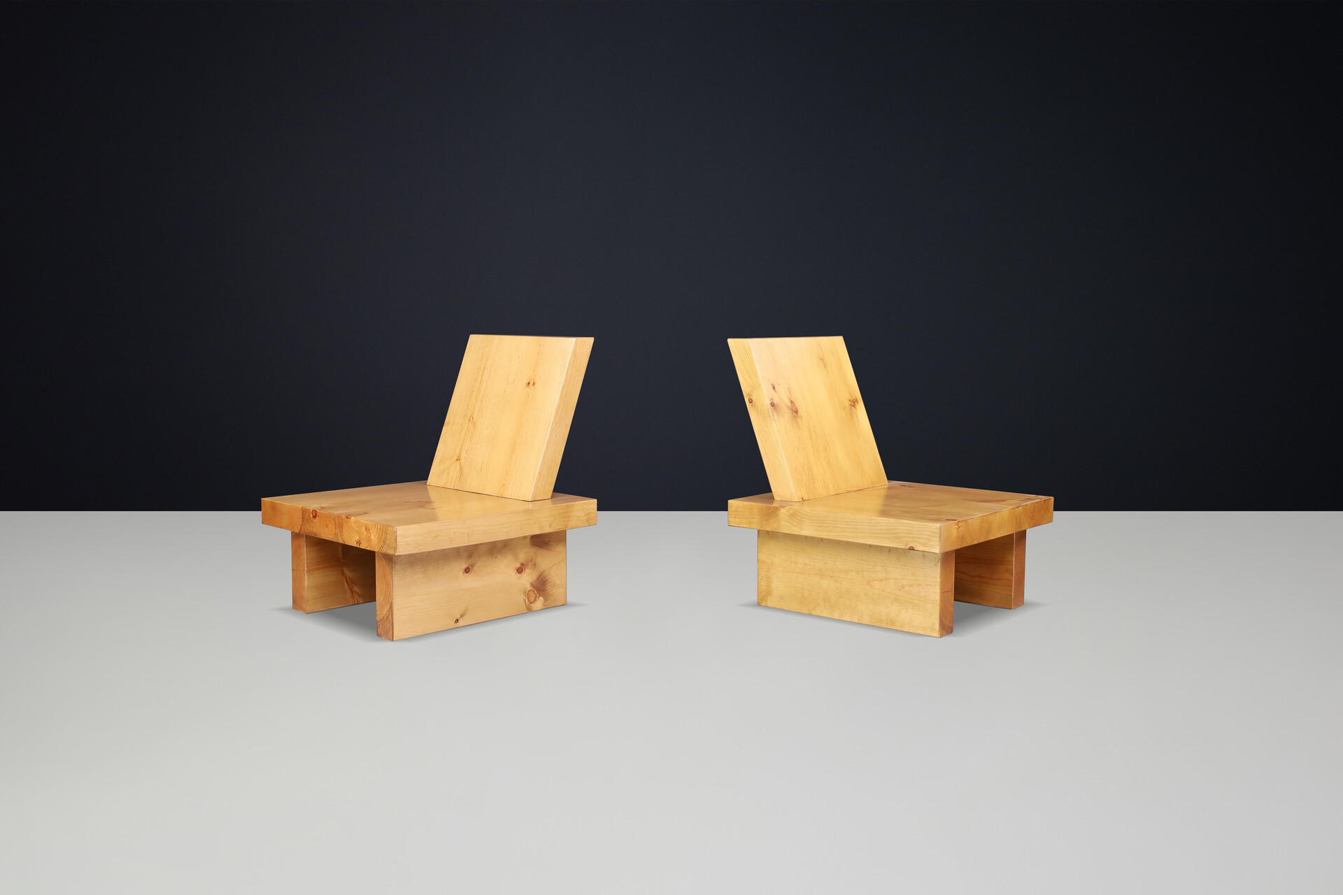 Mid century modern Minimalist architectural pine chairs Ibiza Spain 1960s Mid-20th century