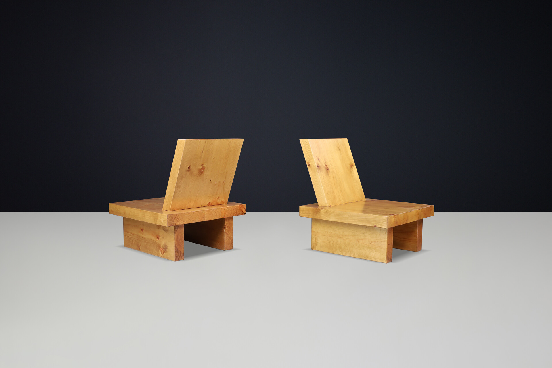 Mid century modern Minimalist architectural pine chairs Ibiza Spain 1960s Mid-20th century