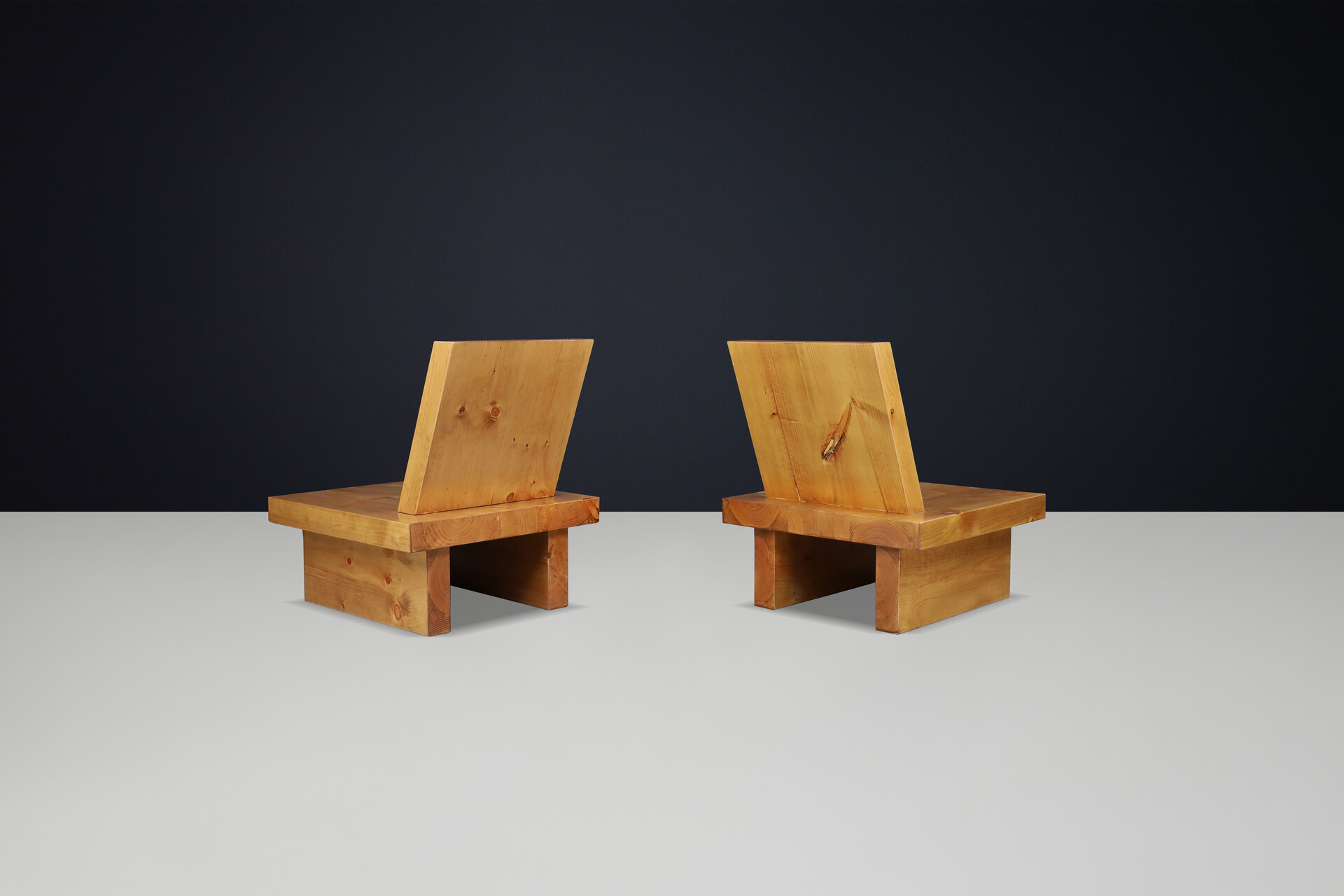 Mid century modern Minimalist architectural pine chairs Ibiza Spain 1960s Mid-20th century