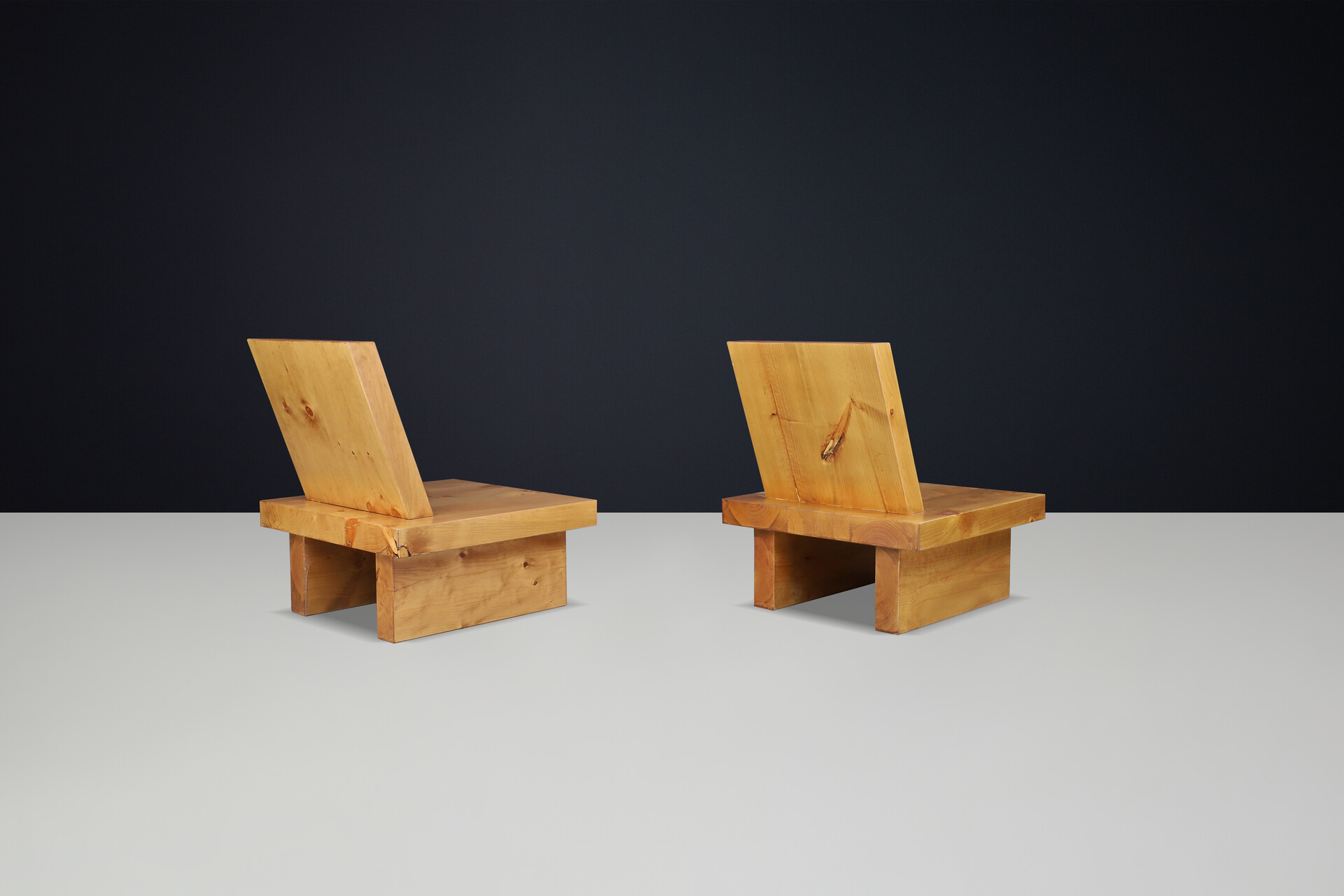 Mid century modern Minimalist architectural pine chairs Ibiza Spain 1960s Mid-20th century