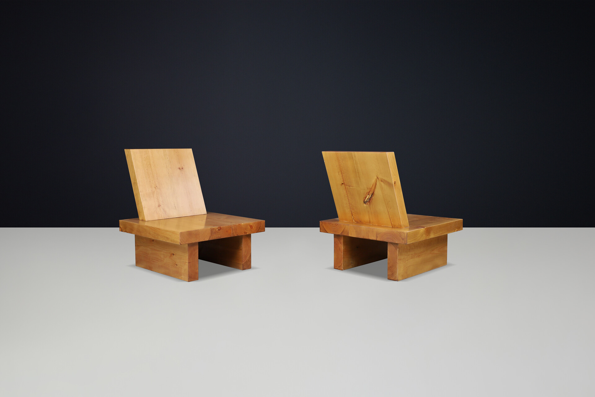 Mid century modern Minimalist architectural pine chairs Ibiza Spain 1960s Mid-20th century