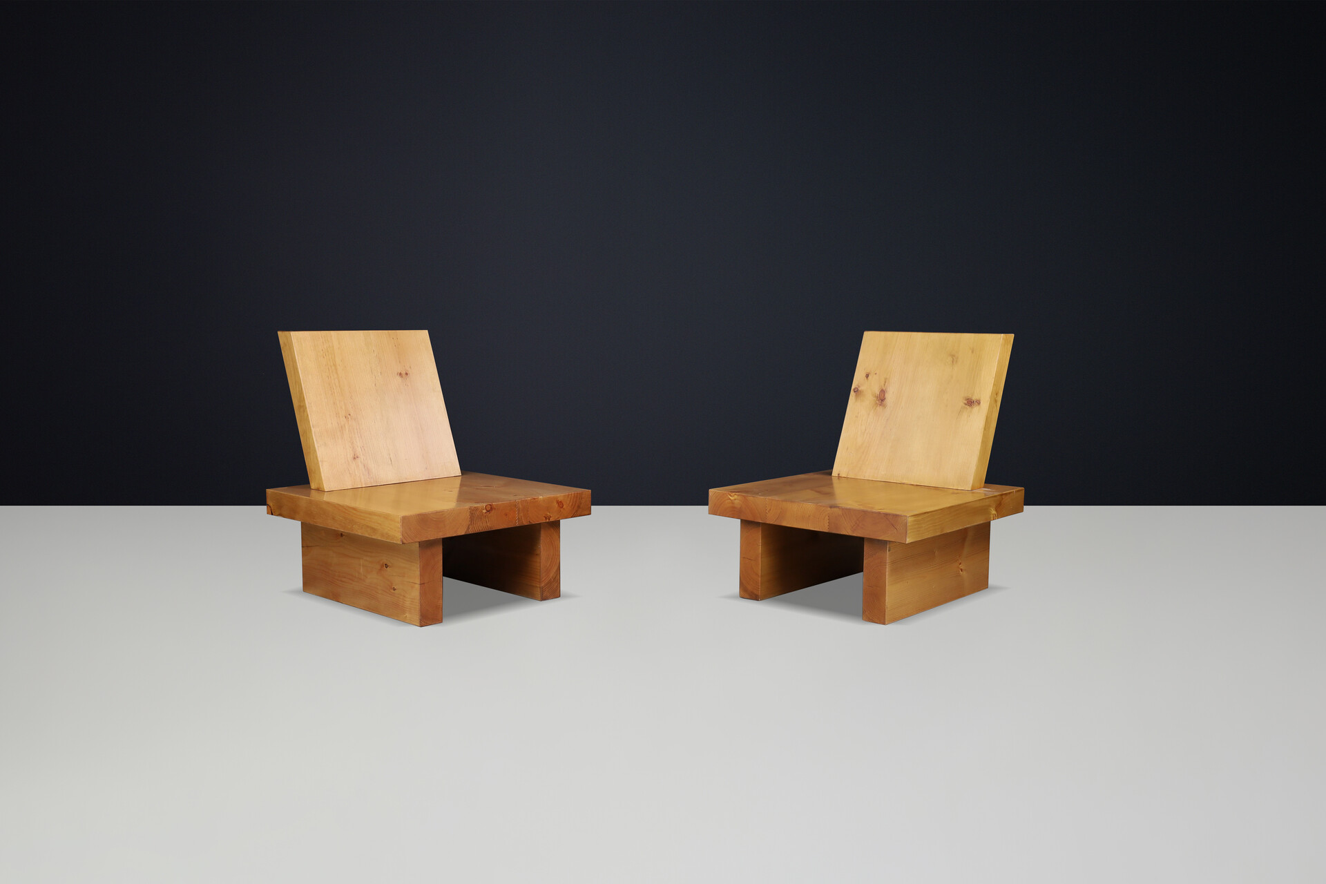 Mid century modern Minimalist architectural pine chairs Ibiza Spain 1960s Mid-20th century