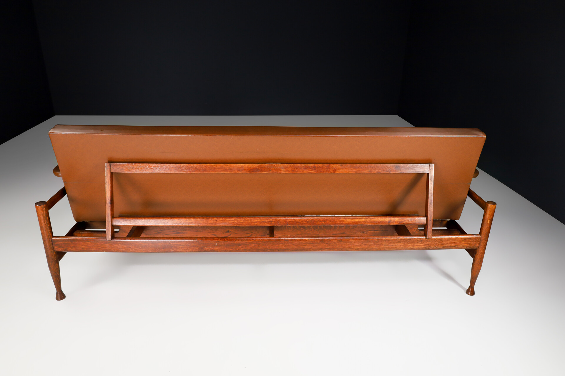 Mid century modern Oak and leatherette sofa / bed, Germany 1960s Mid-20th century