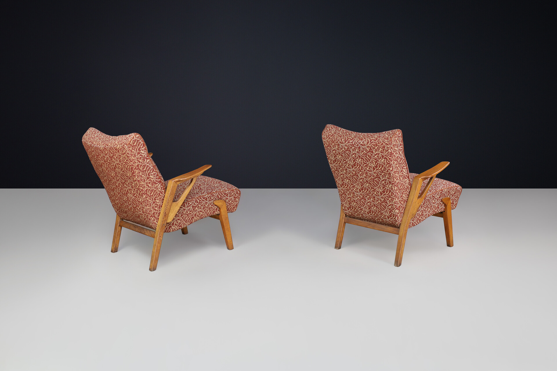 Mid century modern Oak and Upholstery Armchairs, CZ 1950s Mid-20th century