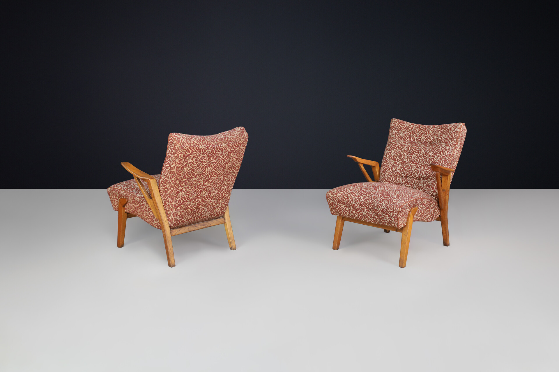 Mid century modern Oak and Upholstery Armchairs, CZ 1950s Mid-20th century