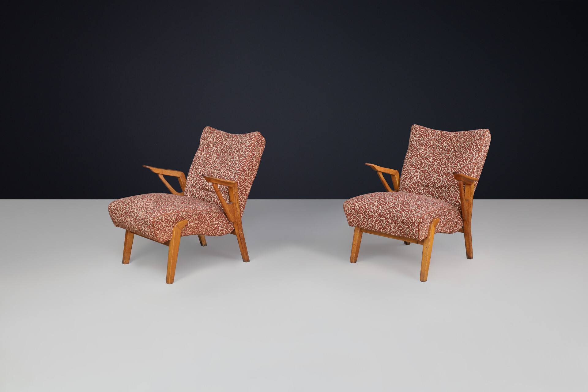 Mid century modern Oak and Upholstery Armchairs, CZ 1950s Mid-20th century