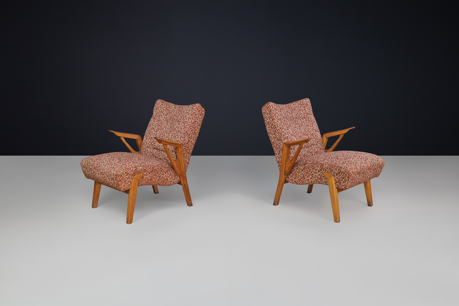 Mid century modern Oak and Upholstery Armchairs, CZ 1950s Mid-20th century