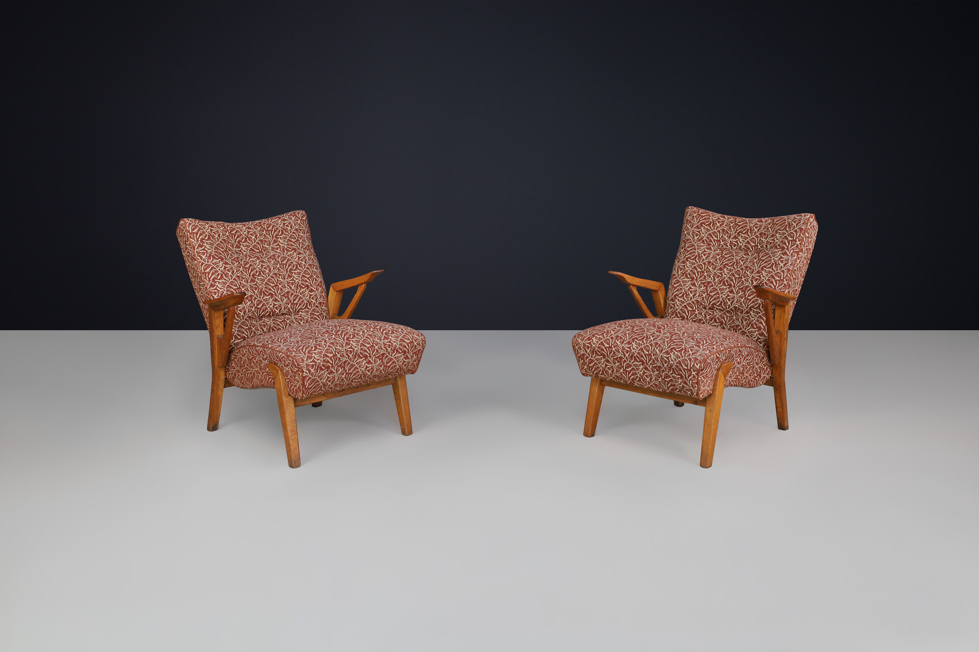 Mid century modern Oak and Upholstery Armchairs, CZ 1950s Mid-20th century